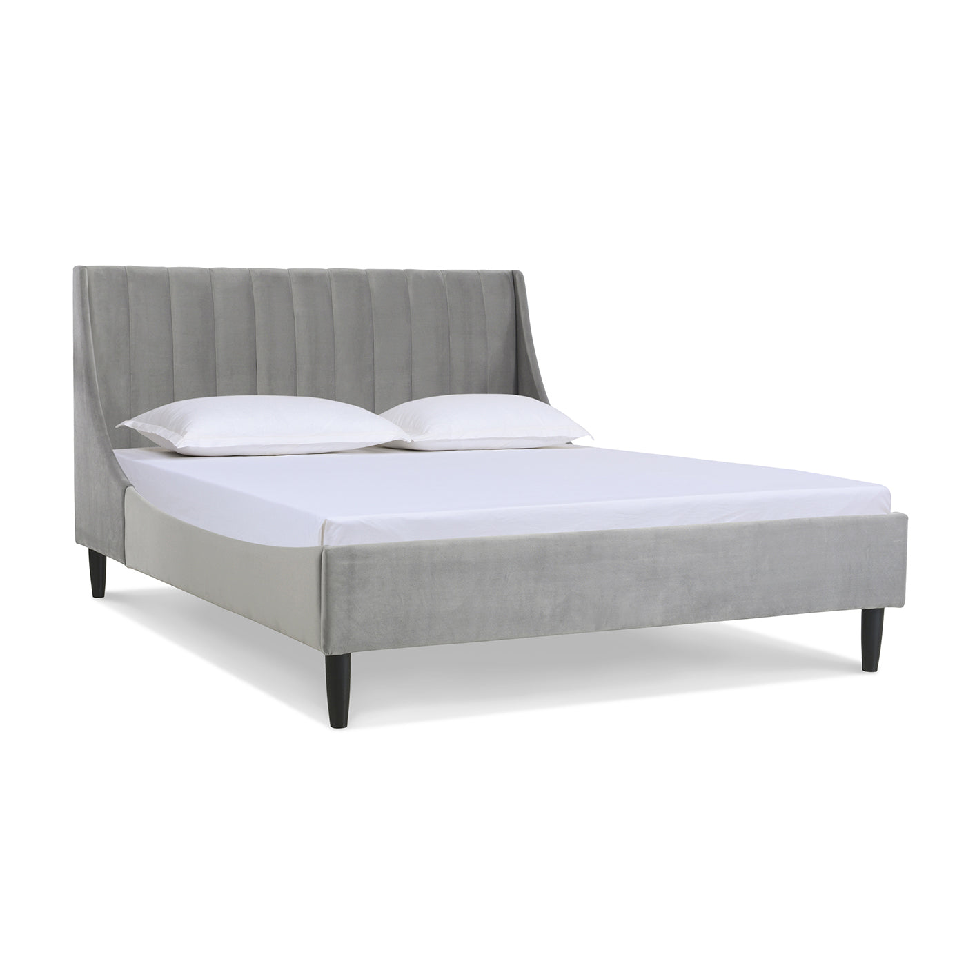 Aspen Vertical Tufted Modern Headboard Platform Bed Set, Queen, Opal Grey Velvet