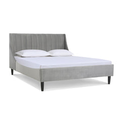Aspen Vertical Tufted Modern Headboard Platform Bed Set, Queen, Opal Grey Velvet