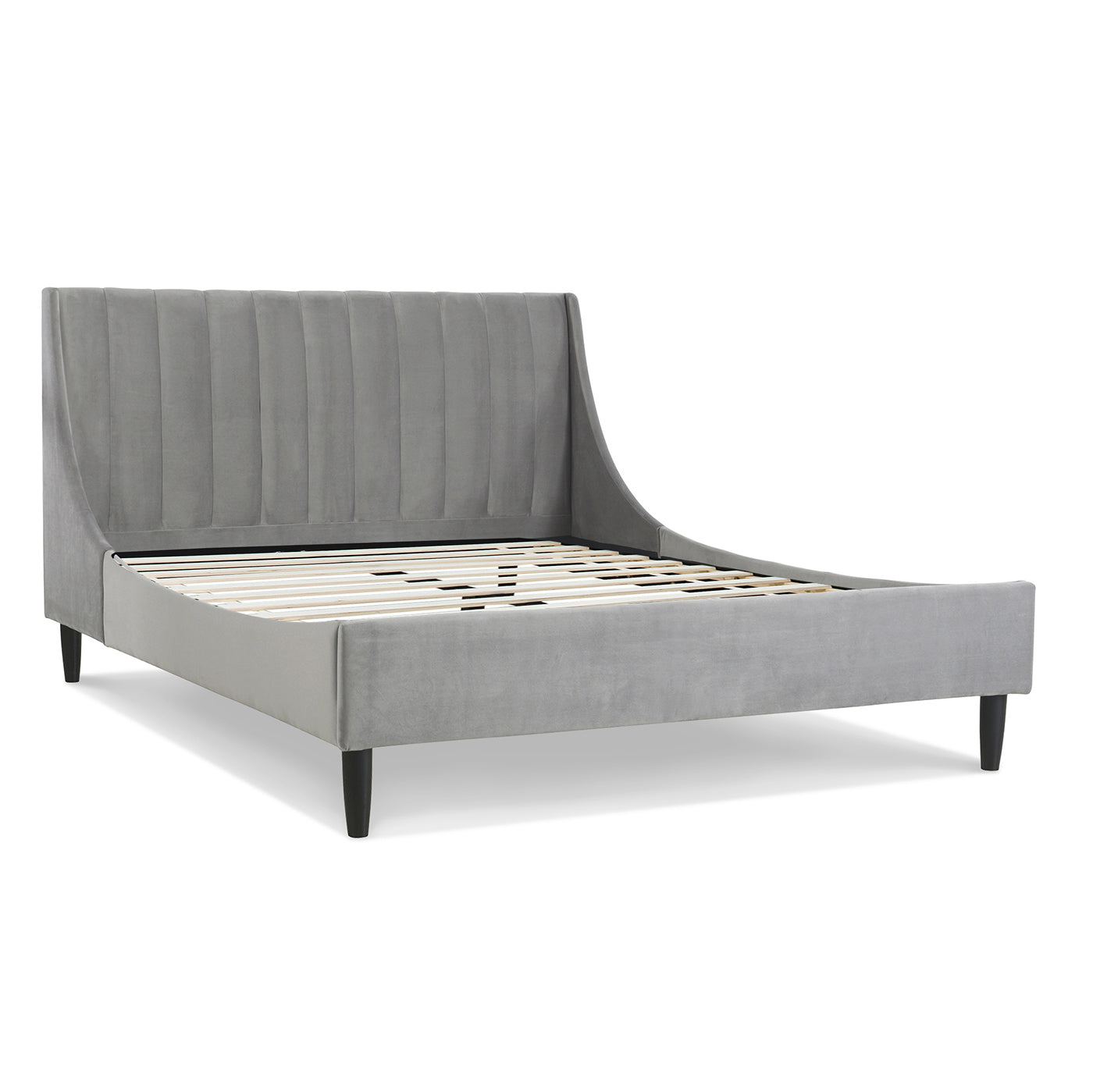 Aspen Vertical Tufted Modern Headboard Platform Bed Set, Queen, Opal Grey Velvet