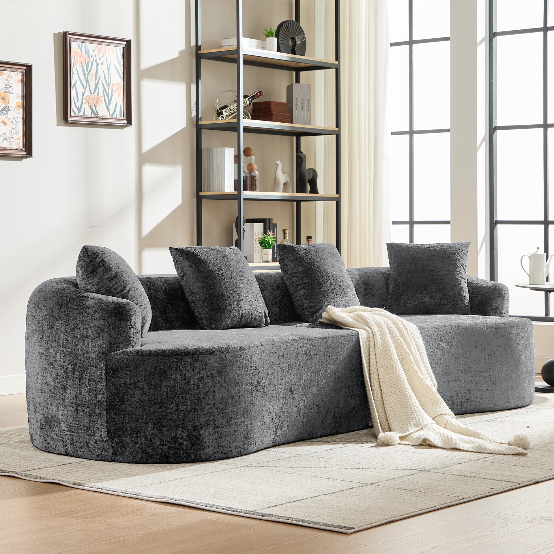 Curved Loveseat, Small Chenille Sofa with 3 Pillows, Deep Seat Couch for Apartment, Living Room, No Assembly Needed