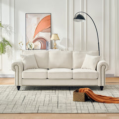Modern 3+2 Seater Sofa with Rolled Arms,Chenille Upholstered Couch with Wood Legs and Nailhead Trim for Living Room, Apartment,Beige