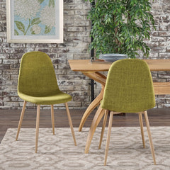 Mid-Century Modern Fabric Upholstered Dining Chairs, Set of 2, Green and Light Walnut Finish
