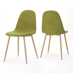 Mid-Century Modern Fabric Upholstered Dining Chairs, Set of 2, Green and Light Walnut Finish