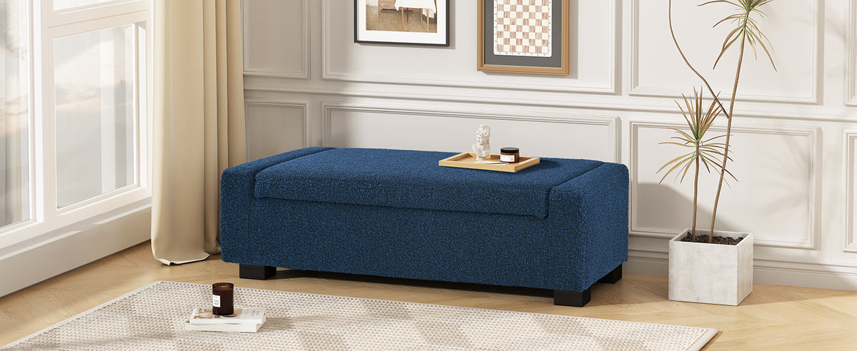 50" Ottoman Bench in Textured Fabric, Rectangular Design with Hinged Lid for Seating, Footrest, and Hidden Storage, Perfect for Living Room, Bedroom, or Entryway