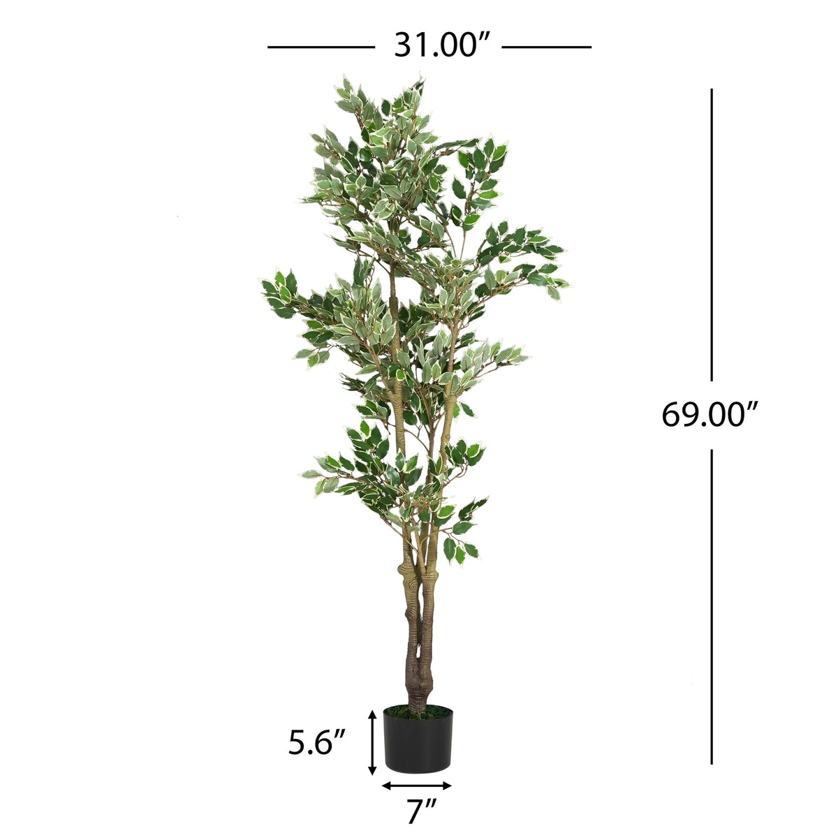69" Artificial Ficus Tree with Black Plastic Pot
