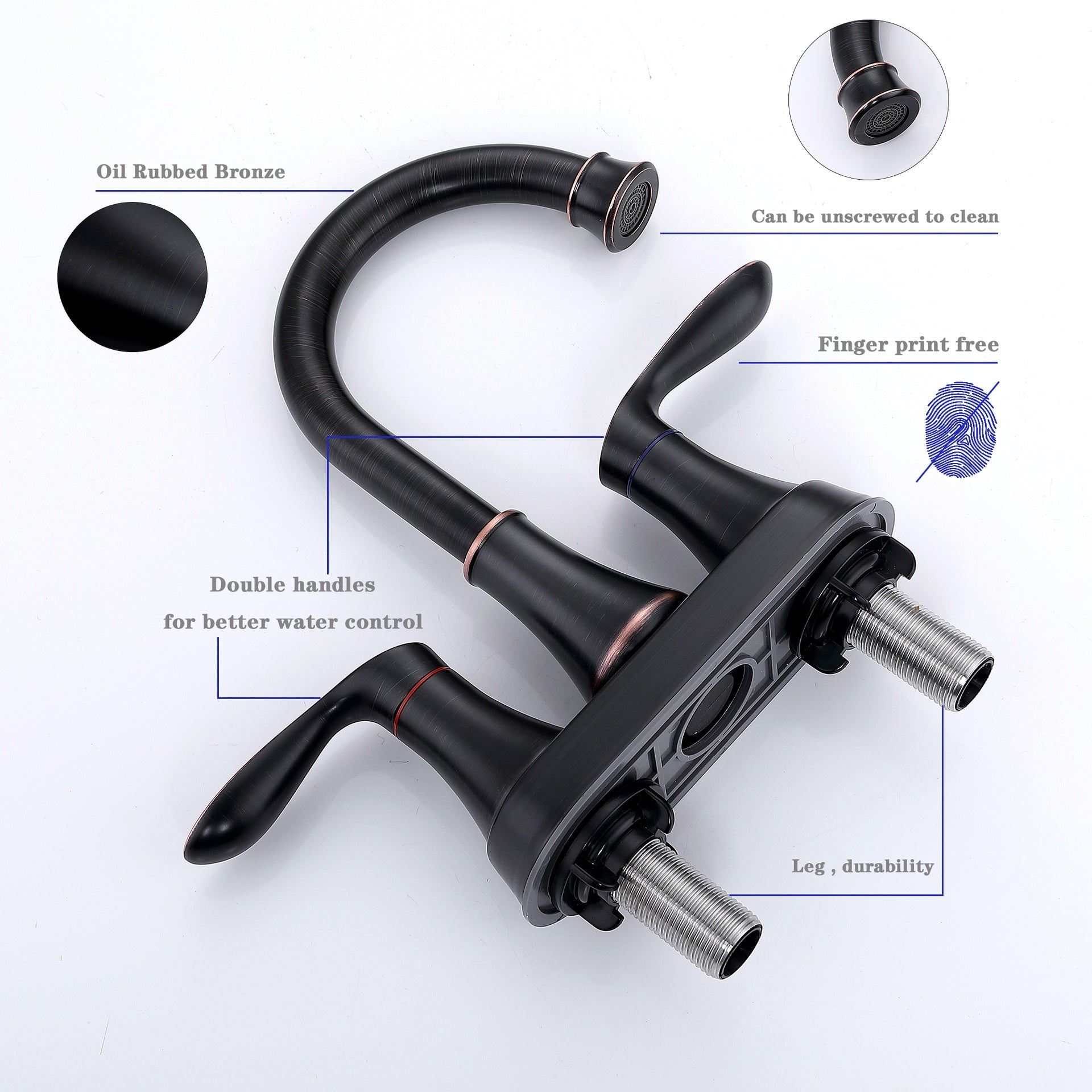 2-Handle 4-Inch Oil Rubbed Bronze Bathroom Faucet, Bathroom Vanity Sink Faucets with Pop-up Drain and Supply Hoses