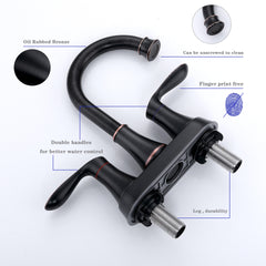 2-Handle 4-Inch Oil Rubbed Bronze Bathroom Faucet, Bathroom Vanity Sink Faucets with Pop-up Drain and Supply Hoses