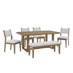 Dafne 6Pc 72" Rectangular Walnut Oak Finish Sled Dining Set with Bench