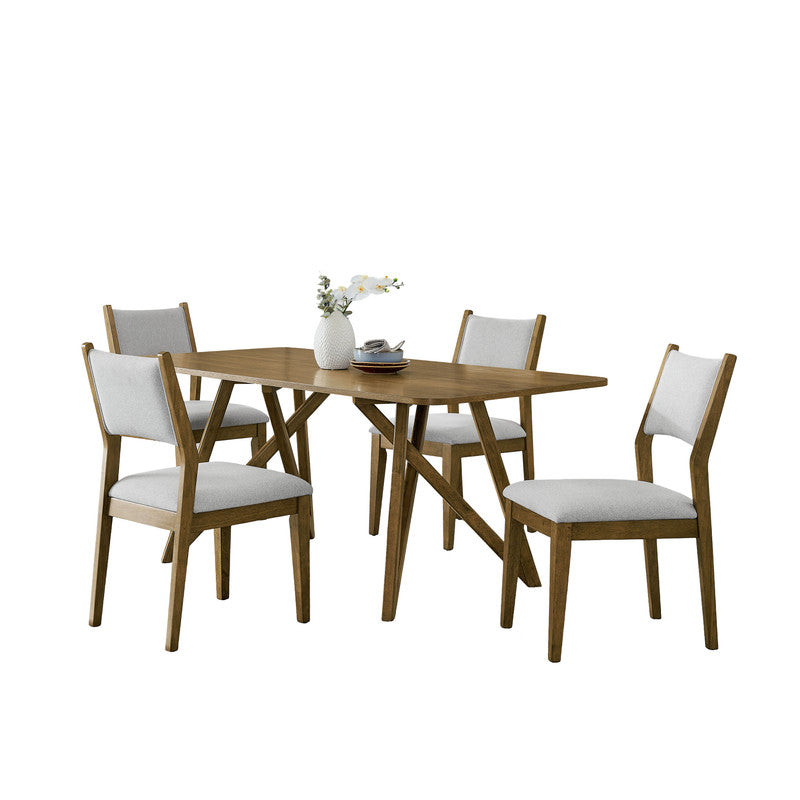 Dafne 5Pc 70" Rectangular Walnut Oak Geometric Cross Base Dining Set