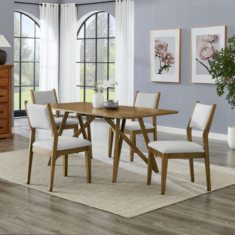 Dafne 5Pc 70" Rectangular Walnut Oak Geometric Cross Base Dining Set