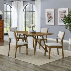 Dafne 5Pc 70" Rectangular Walnut Oak Geometric Cross Base Dining Set