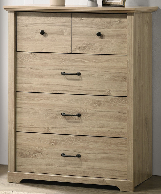 Elettra 32"W Light Oak Finish 4-Drawer Chest with Black Handles