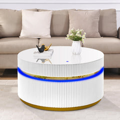 Tivoli 39" Round White Coffee Table with Glass Top and LED Lights