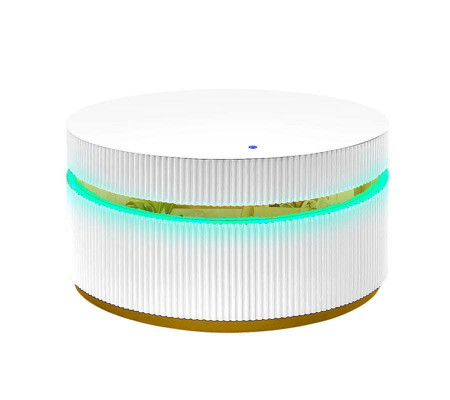 Tivoli 39" Round White Coffee Table with Glass Top and LED Lights