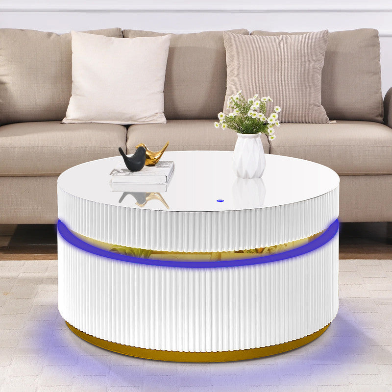 Tivoli 39" Round White Coffee Table with Glass Top and LED Lights
