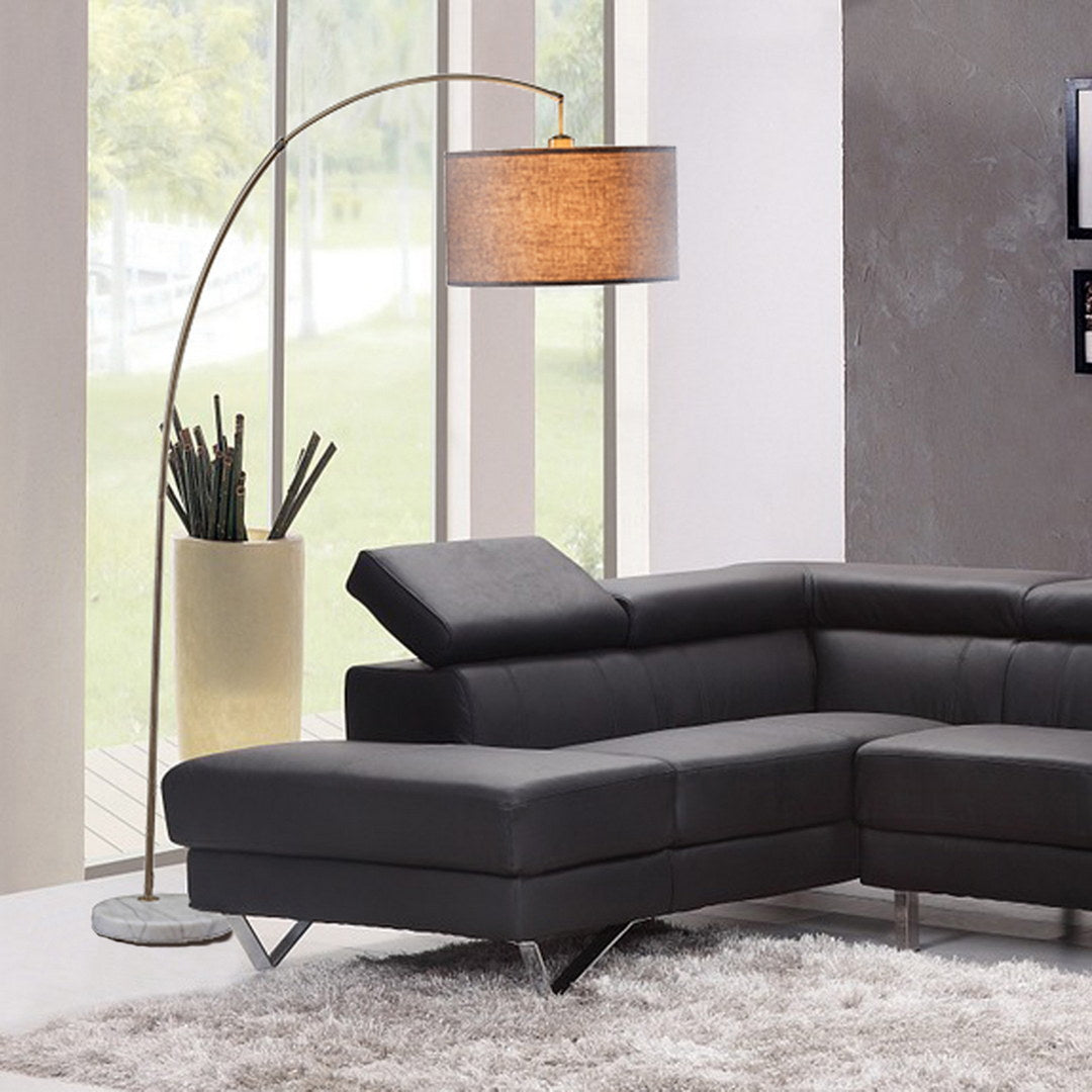 86" Tall Metal Floor Arc Lamp "Bowery", Beige and Antique Gold