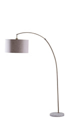 86" Tall Metal Floor Arc Lamp "Bowery", Beige and Antique Gold