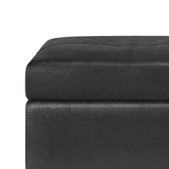 Oregon 42 inch Wide Storage Ottoman Bench with Tray in Distressed Black Vegan Leather