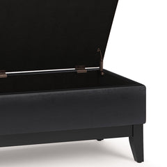 Oregon 42 inch Wide Storage Ottoman Bench with Tray in Distressed Black Vegan Leather