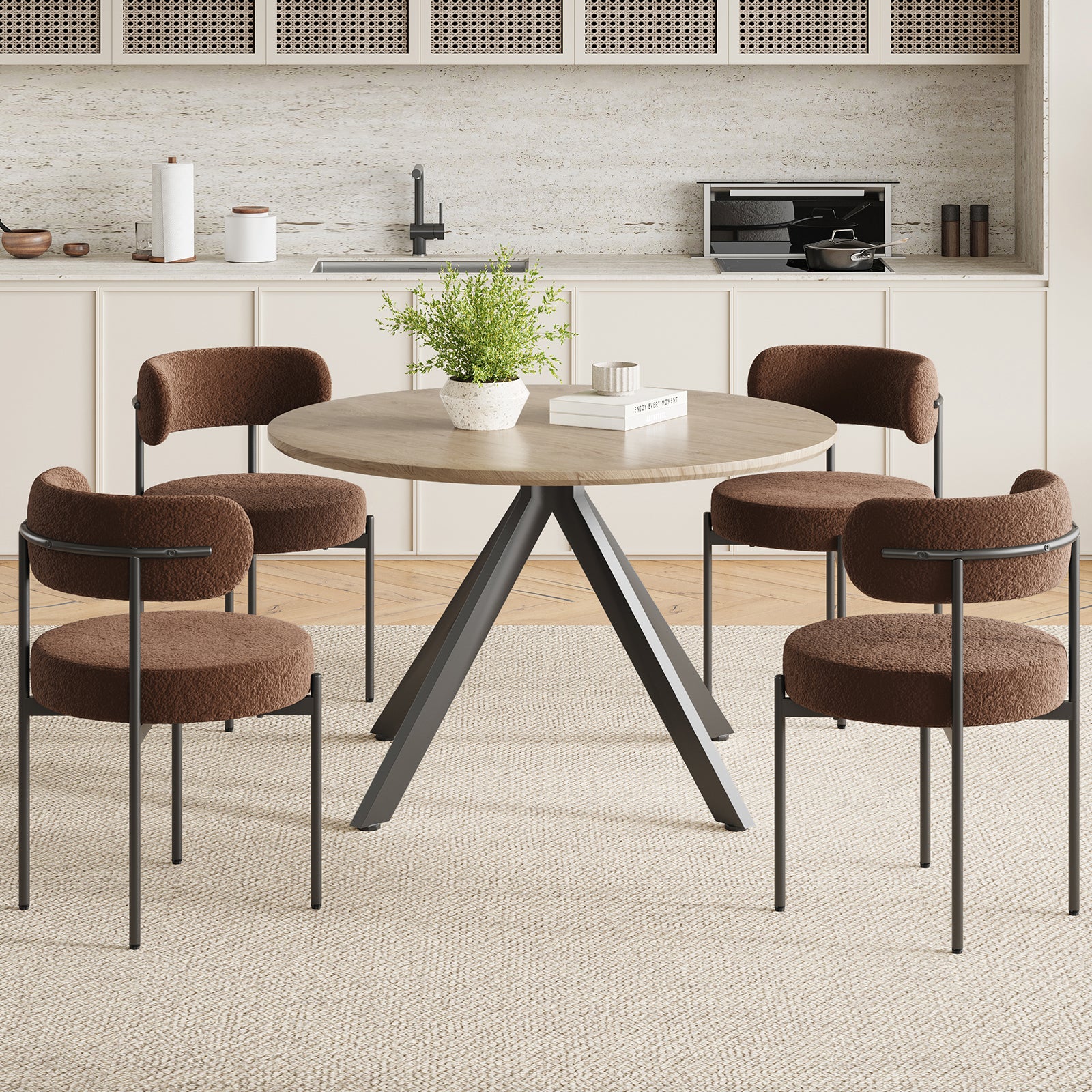 47.2" Solid Wood Round Dining Kitchen Table for 4-6 People with Intersecting Pedestal Base