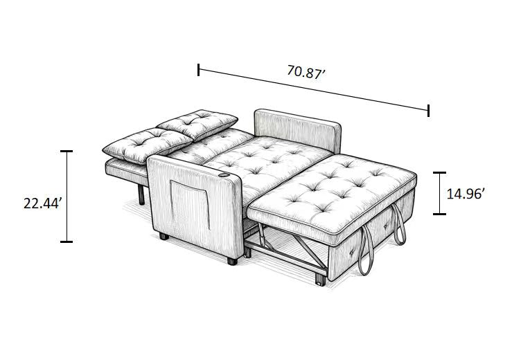 Sleeper Chair 3-in-1 Convertible Chair Bed Pull Out Sleeper Chair Beds Adjustable double Armchair Sofa Bed with USB Ports, Side Pocket, Linen camel