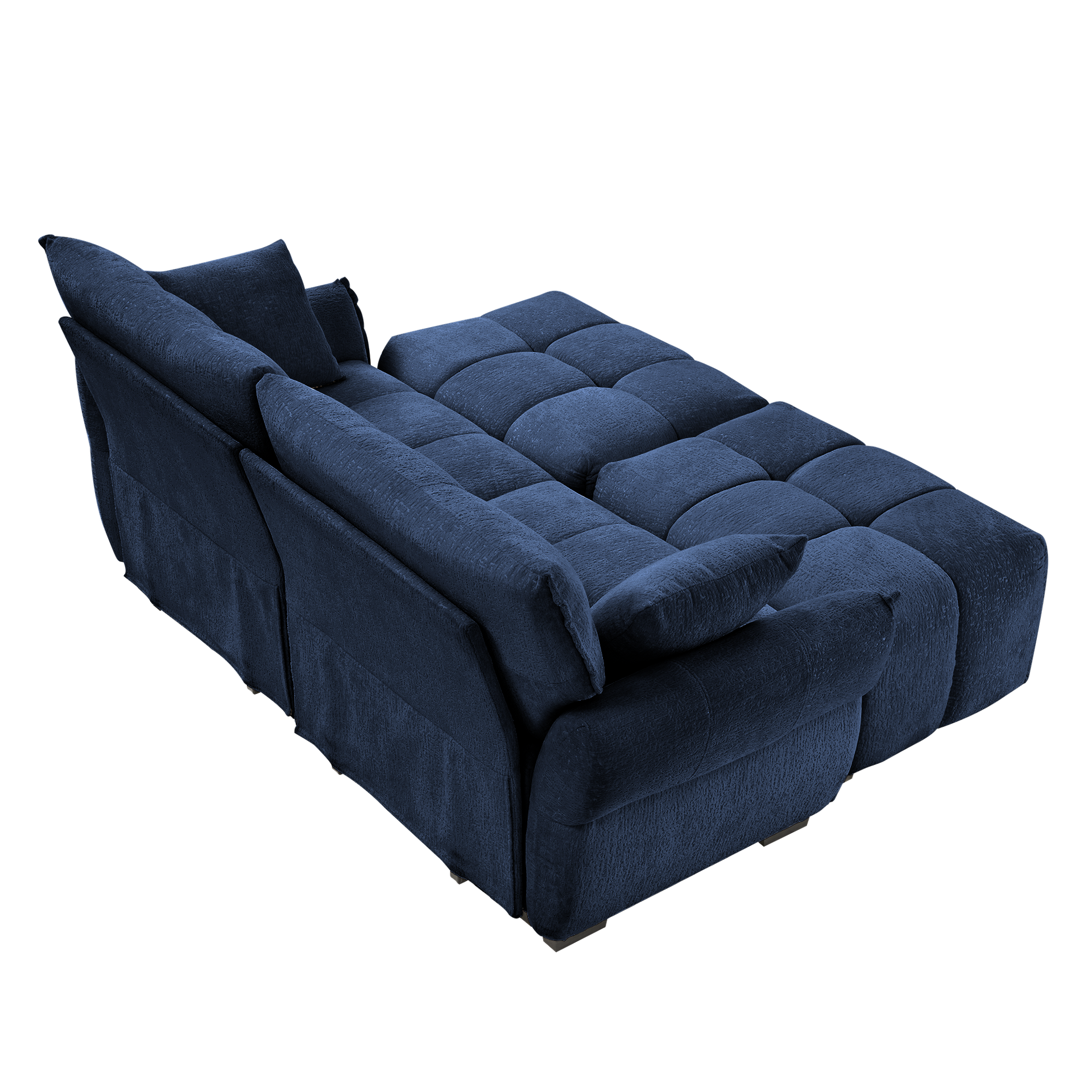 2 Seater Sofa Set with 2 Ottomans and Throw Pillows Cozy Plush Chenille Fabric Ideal for Living Room Apartment or Dorm In Blue