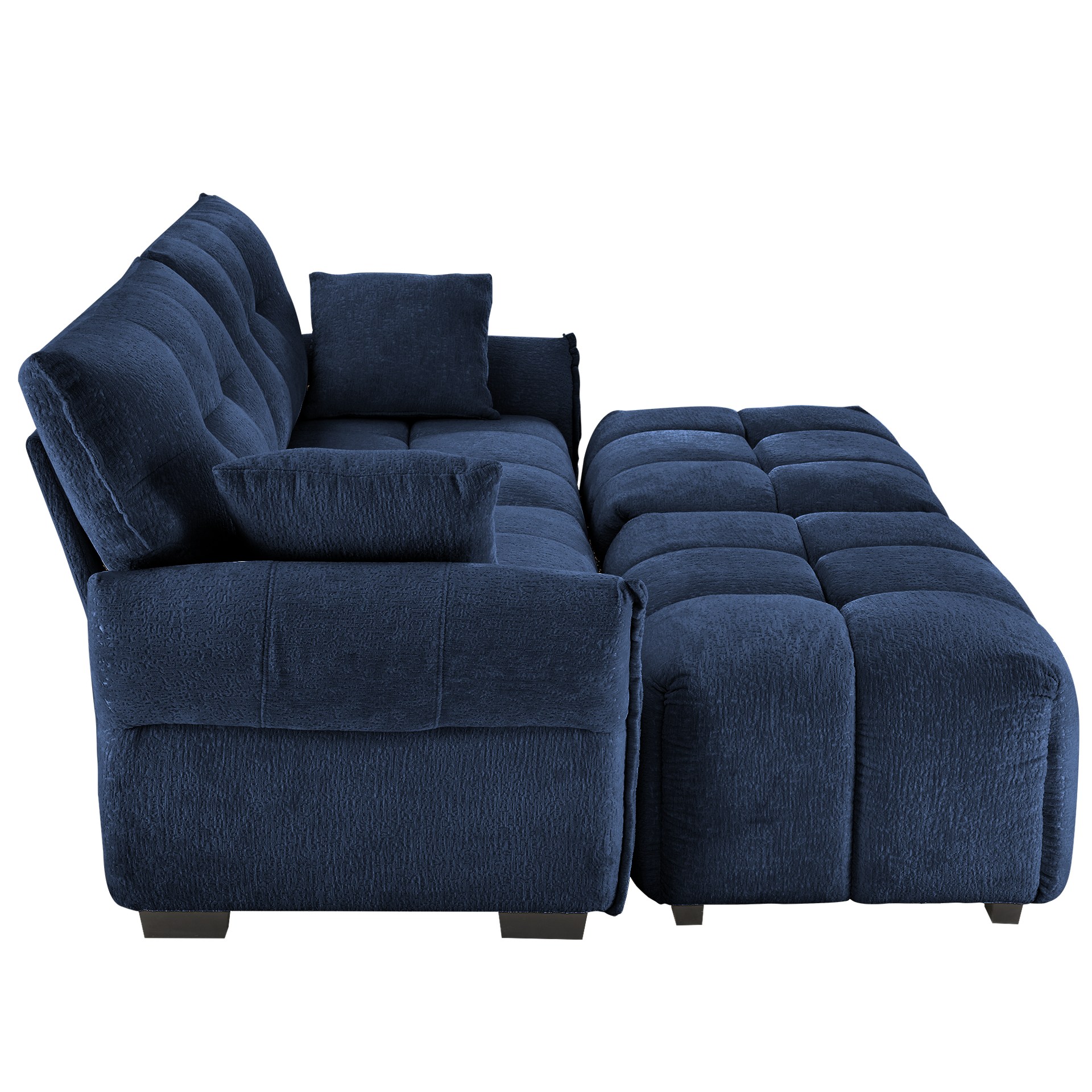 2 Seater Sofa Set with 2 Ottomans and Throw Pillows Cozy Plush Chenille Fabric Ideal for Living Room Apartment or Dorm In Blue