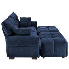 2 Seater Sofa Set with 2 Ottomans and Throw Pillows Cozy Plush Chenille Fabric Ideal for Living Room Apartment or Dorm In Blue