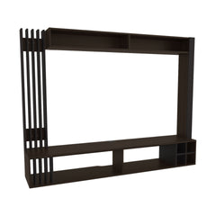 Bremmen Entertainment Center With Open Shelves, Tv Panel And Storage Compartment For Living Room or Bedroom, Stained Walnut