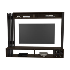 Bremmen Entertainment Center With Open Shelves, Tv Panel And Storage Compartment For Living Room or Bedroom, Stained Walnut