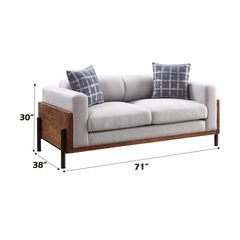 Pelton Fabric & Walnut Finish Loveseat w/ 2 Toss Pillows