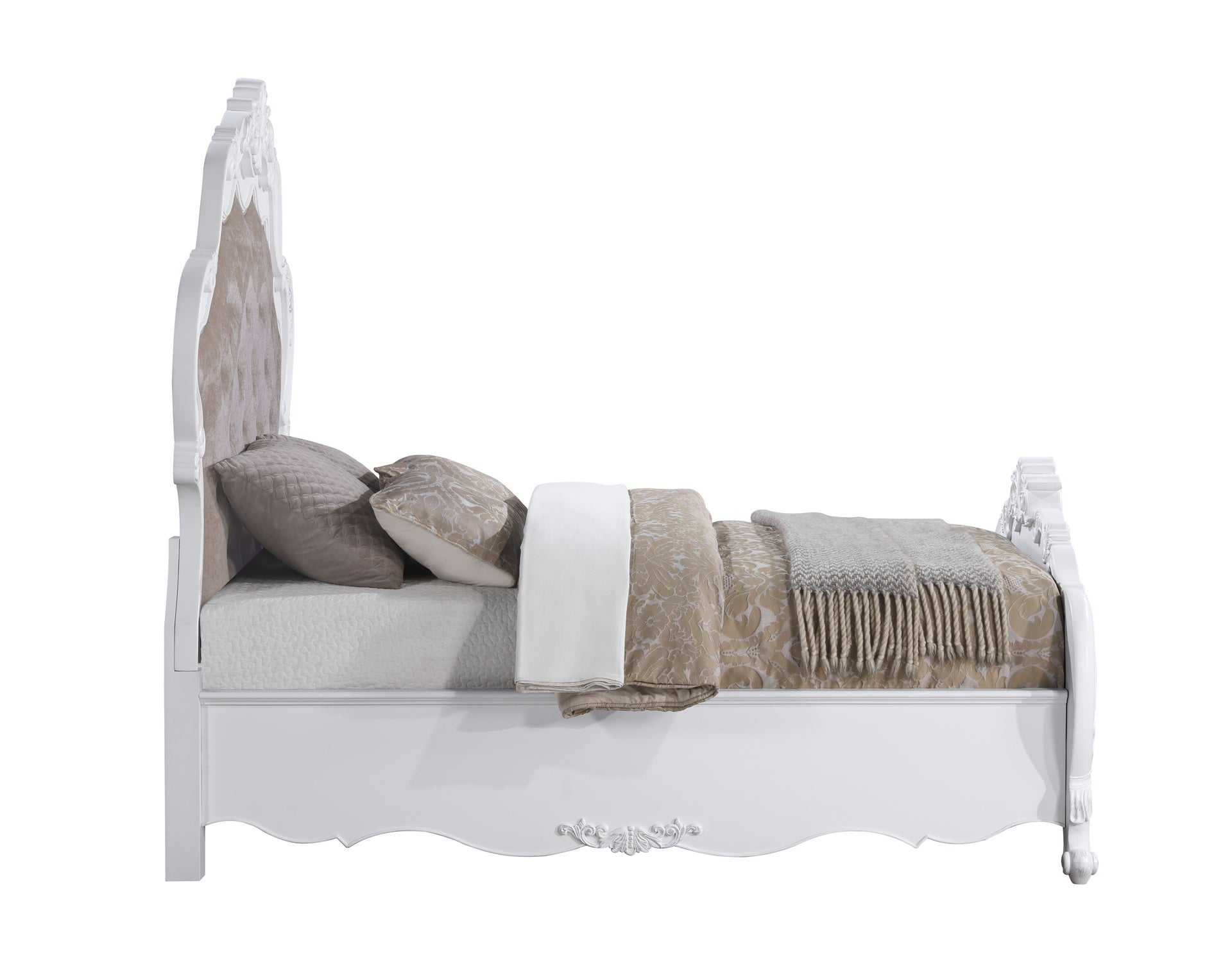 Latisha Fabric & White Finish Queen Bed