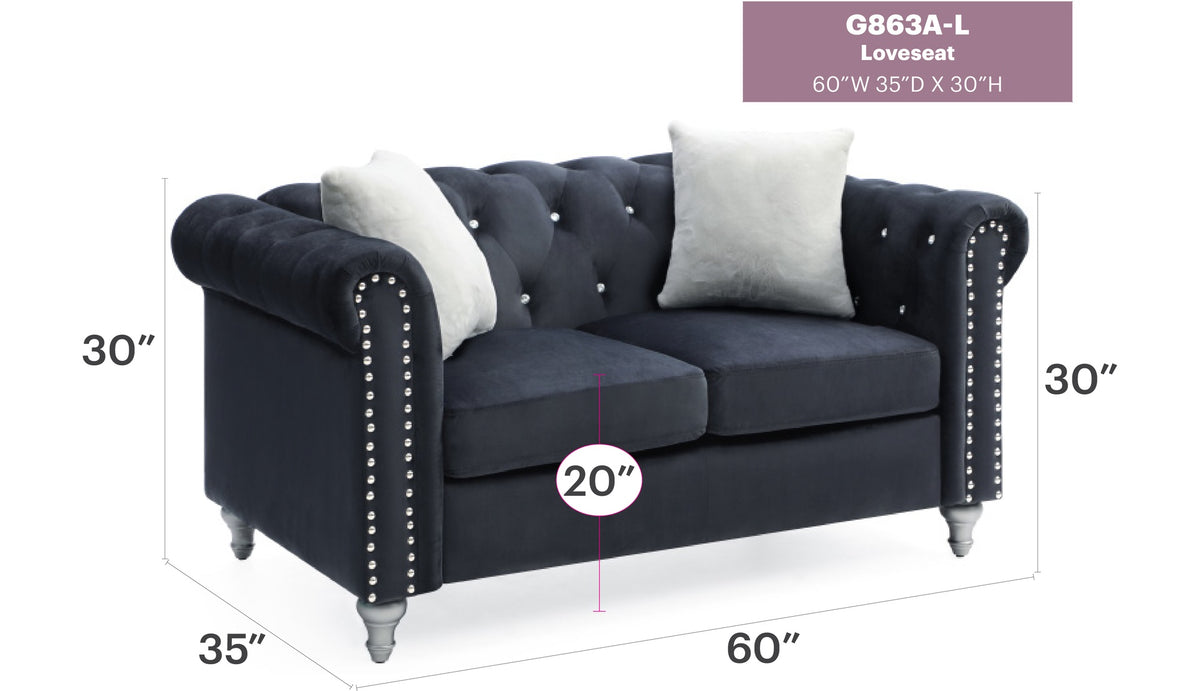 Stylish Contemporary Loveseat In Black