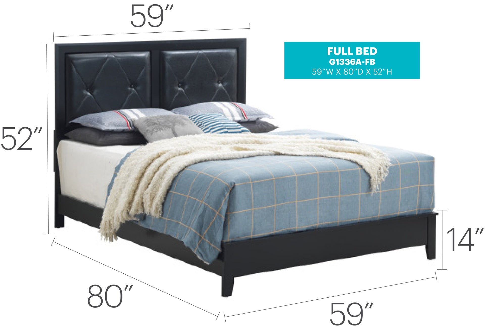 Elegant Transitional Black Full Bed Frame