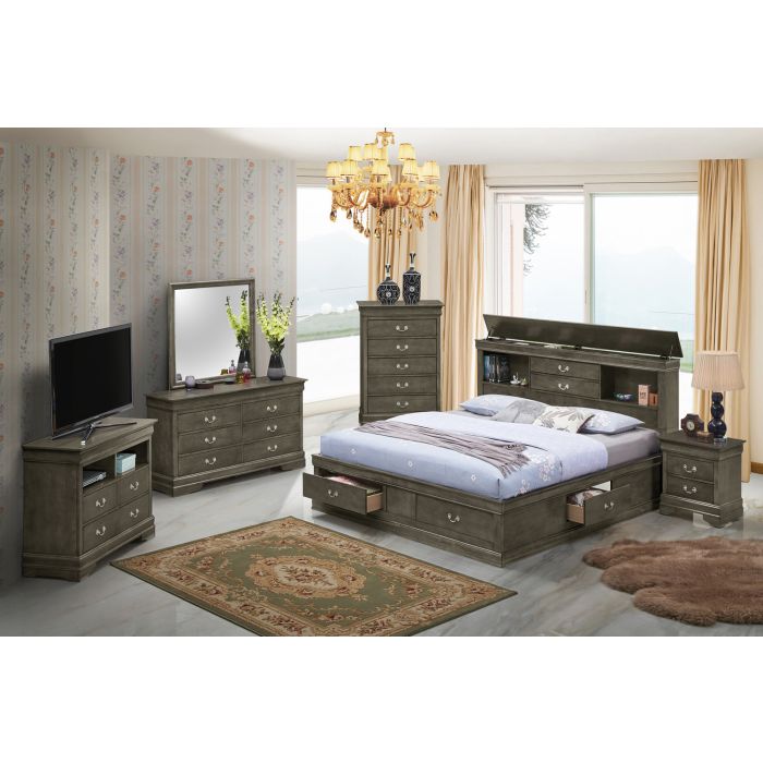 Elegant Gray Full Storage Bed