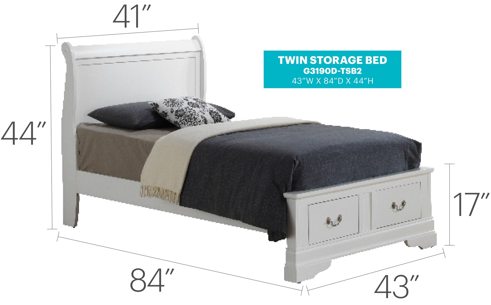 Classic Twin Storage Bed In Elegant White