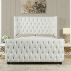 Brooklyn Queen Tufted Panel Bed Headboard and Footboard Set, Antique White Polyester