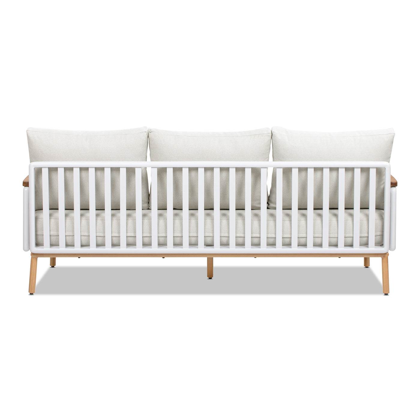 Calarono 2pc Teak & Aluminium Outdoor Sofa and Coffee Table Patio Set Sand Dune Chenille