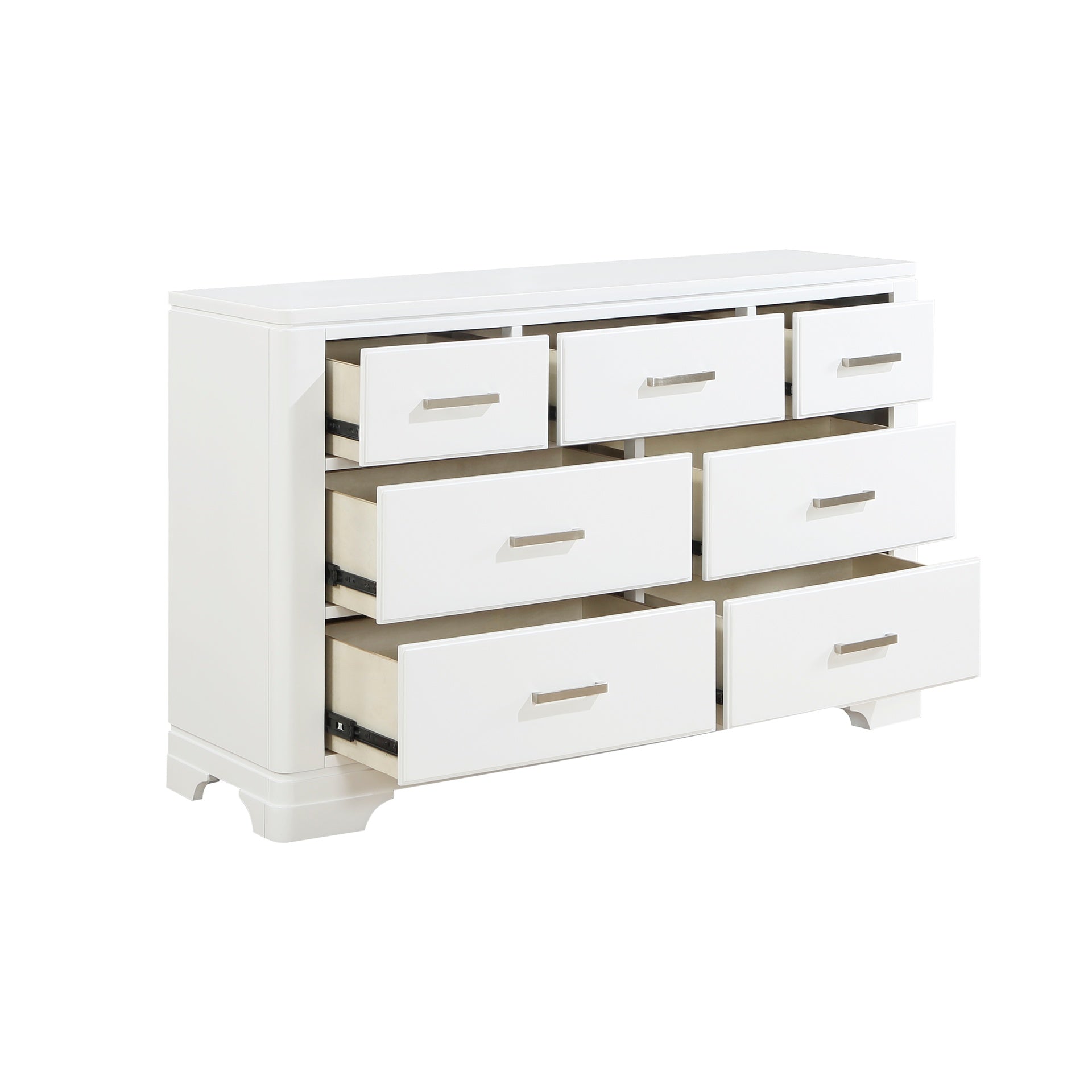 Modern White Finish Dresser with 7-Drawers Smooth Glides Transitional Bedroom Furniture 1pc Storage Cabinet