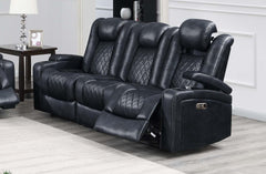 Modern Contemporary Style Power Reclining Sofa 1pc Adjustable Headrest Storage Sofa Cup Holder Ink Blue Finish Primary Living Room Furniture