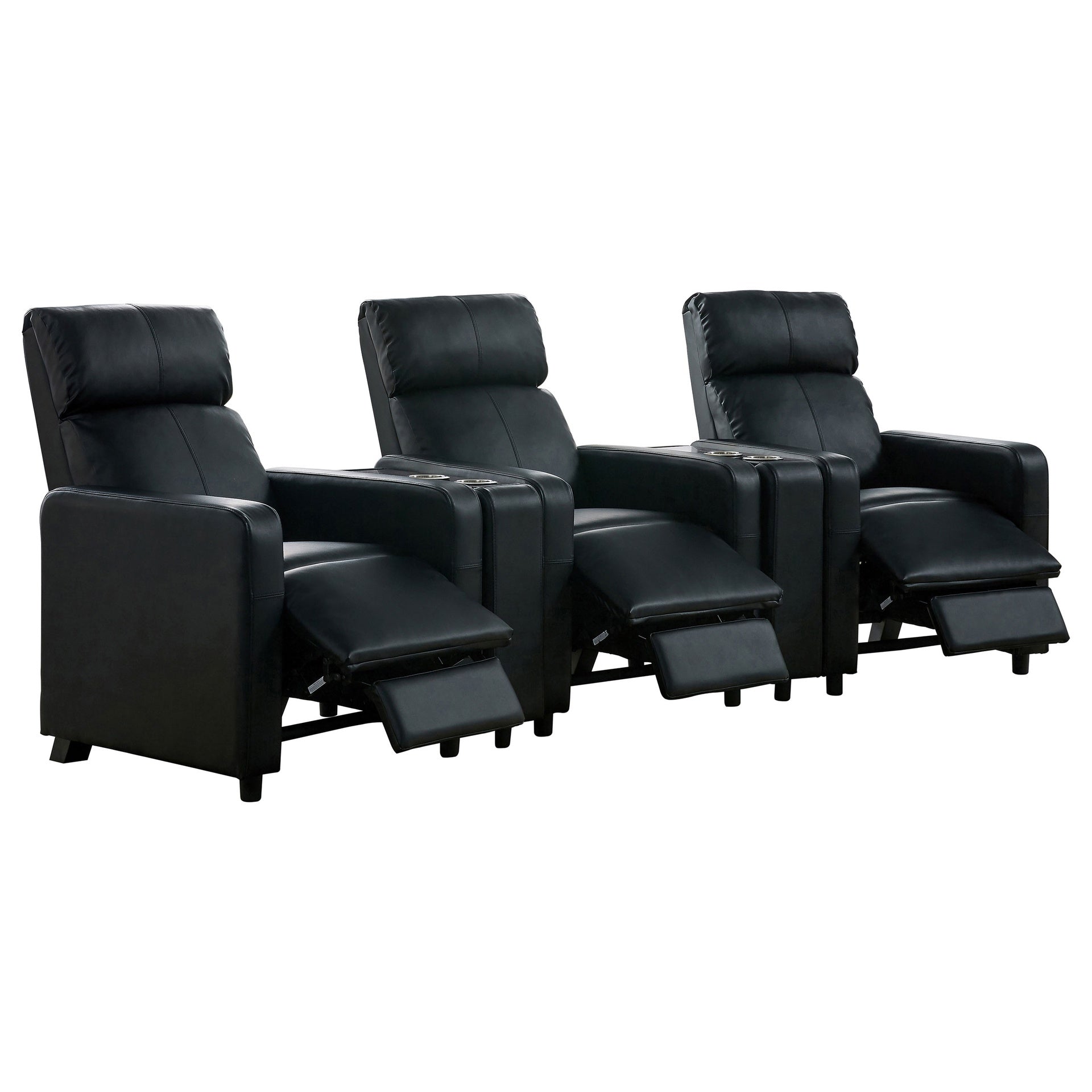 Warren Black Upholstered 3-seater Home Theater with 2 Wedge Consoles