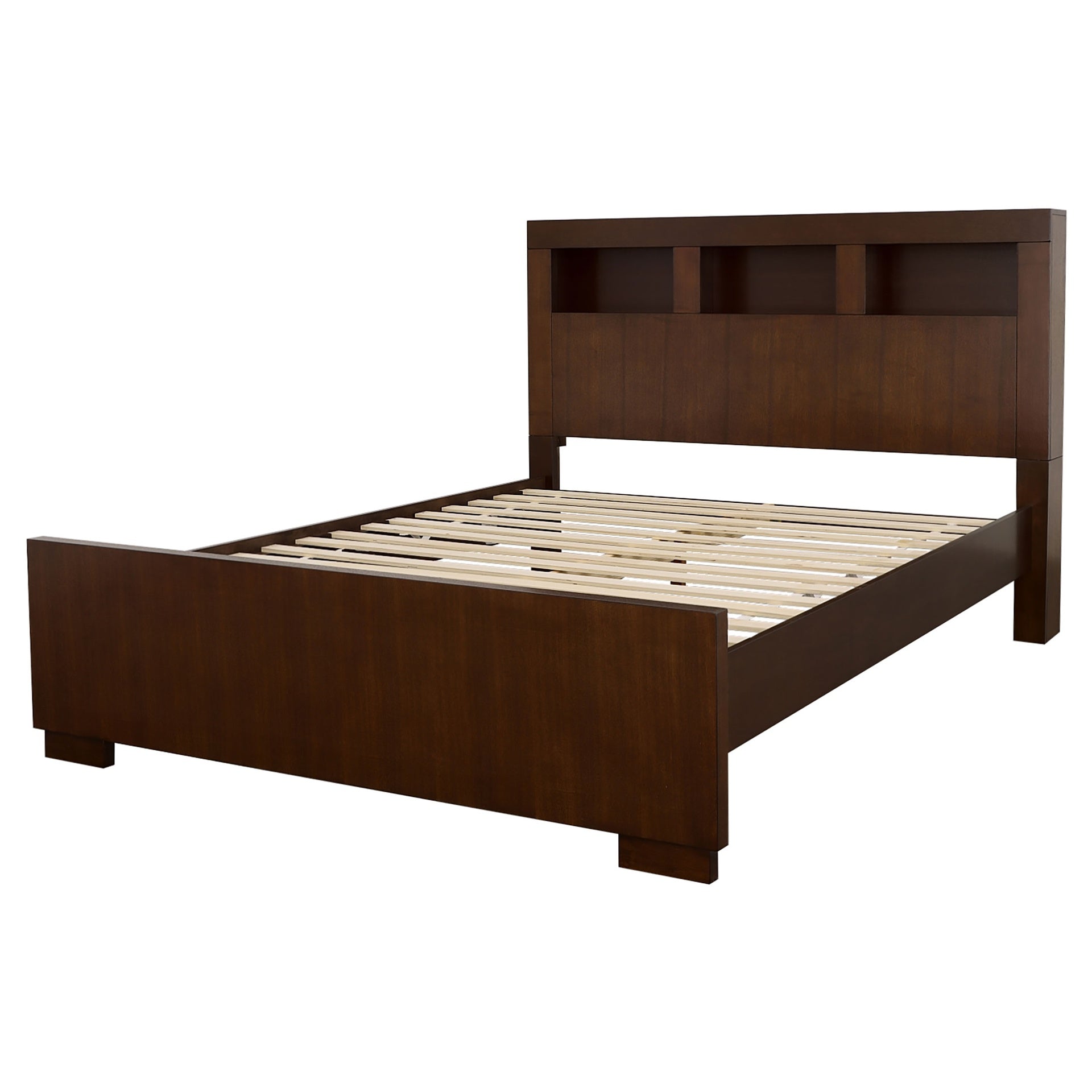 Copper Cappuccino Eastern King LED Storage Bookcase Bed