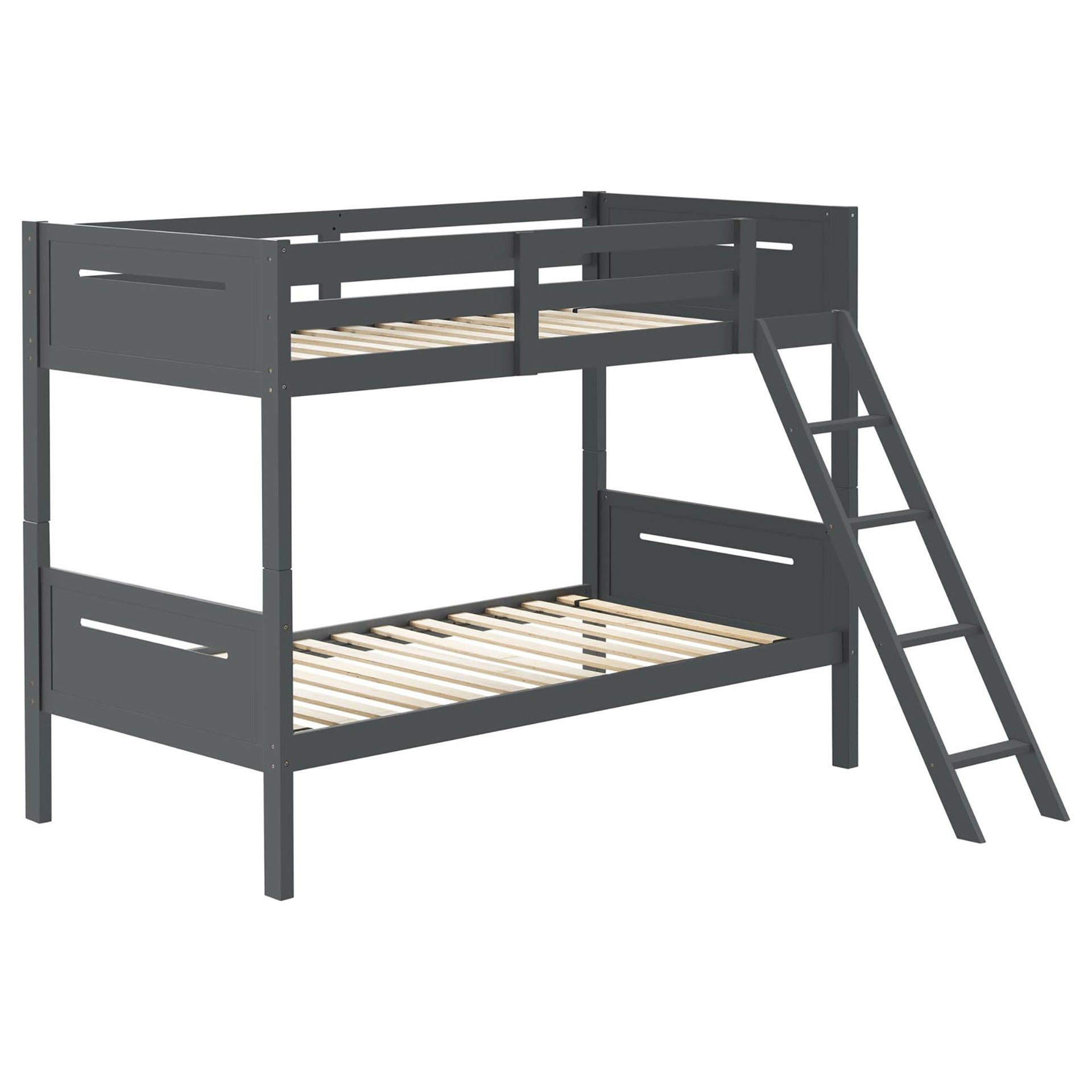 Grey Twin/Twin Bunk Bed with Built-in Ladder