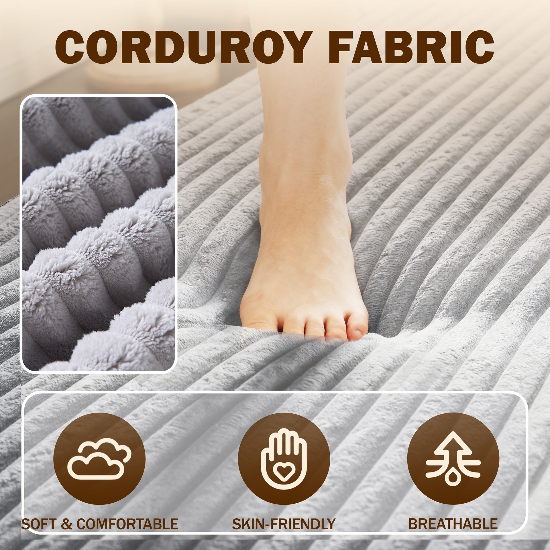 Modern Floor Sofa with 2 Pillows,Convertible Corduroy Fabric Foam-Filled Sleeper Sofa Bed,15" Twin Size Folding Mattress for Living Room,Guest Bed,Playroom,no assembly required,Light Grey