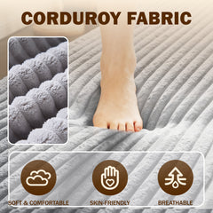 Modern Floor Sofa with 2 Pillows,Convertible Corduroy Fabric Foam-Filled Sleeper Sofa Bed,15" Twin Size Folding Mattress for Living Room,Guest Bed,Playroom,no assembly required,Light Grey