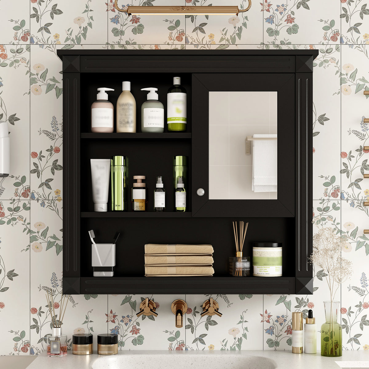 32'' Bathroom Wall Cabinet with Mirror, Wall Mounted Medicine Cabinet with 4 Shelves, Mirrored Door Over Toilet Storage Cabinet& Adjustable Shelves