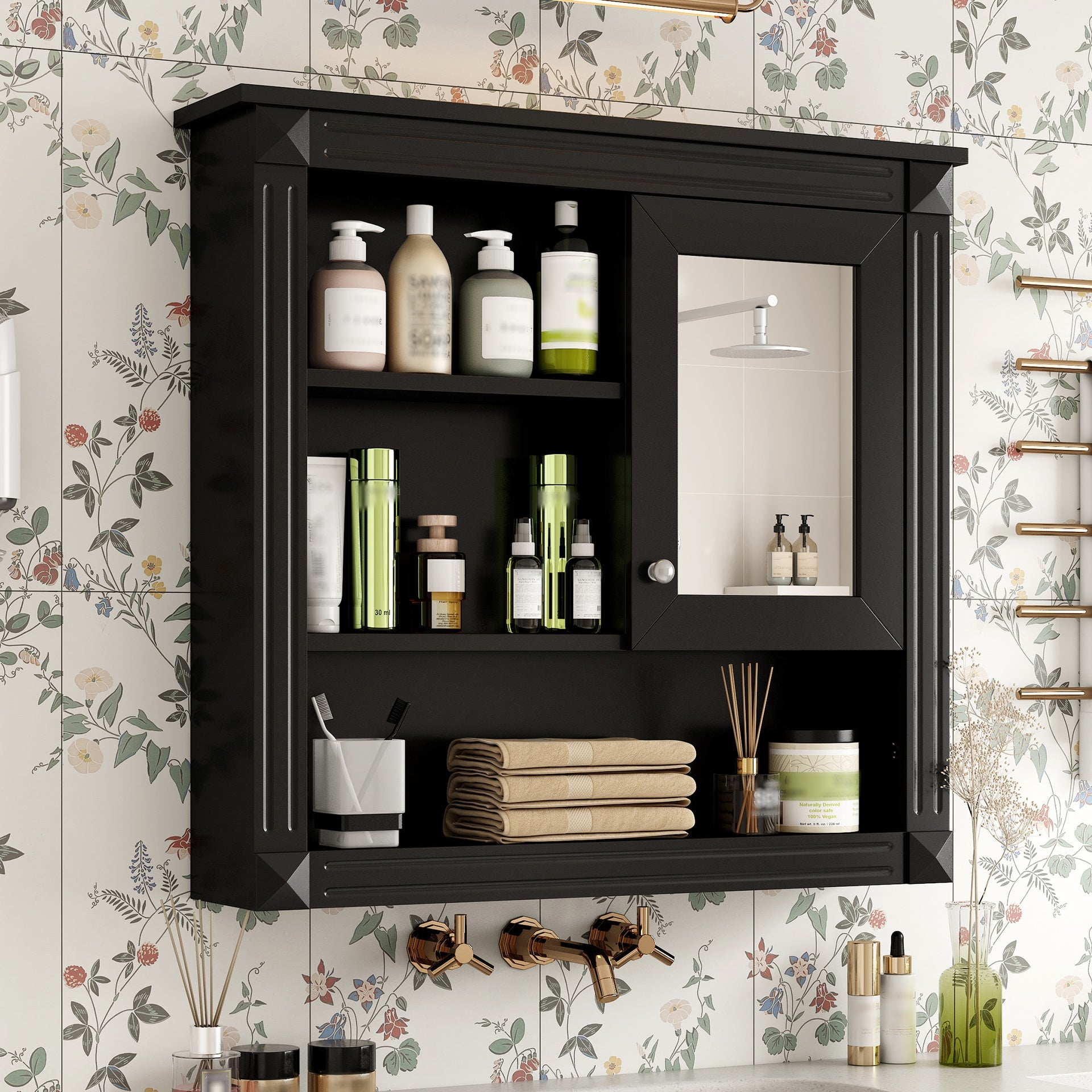 32'' Bathroom Wall Cabinet with Mirror, Wall Mounted Medicine Cabinet with 4 Shelves, Mirrored Door Over Toilet Storage Cabinet& Adjustable Shelves