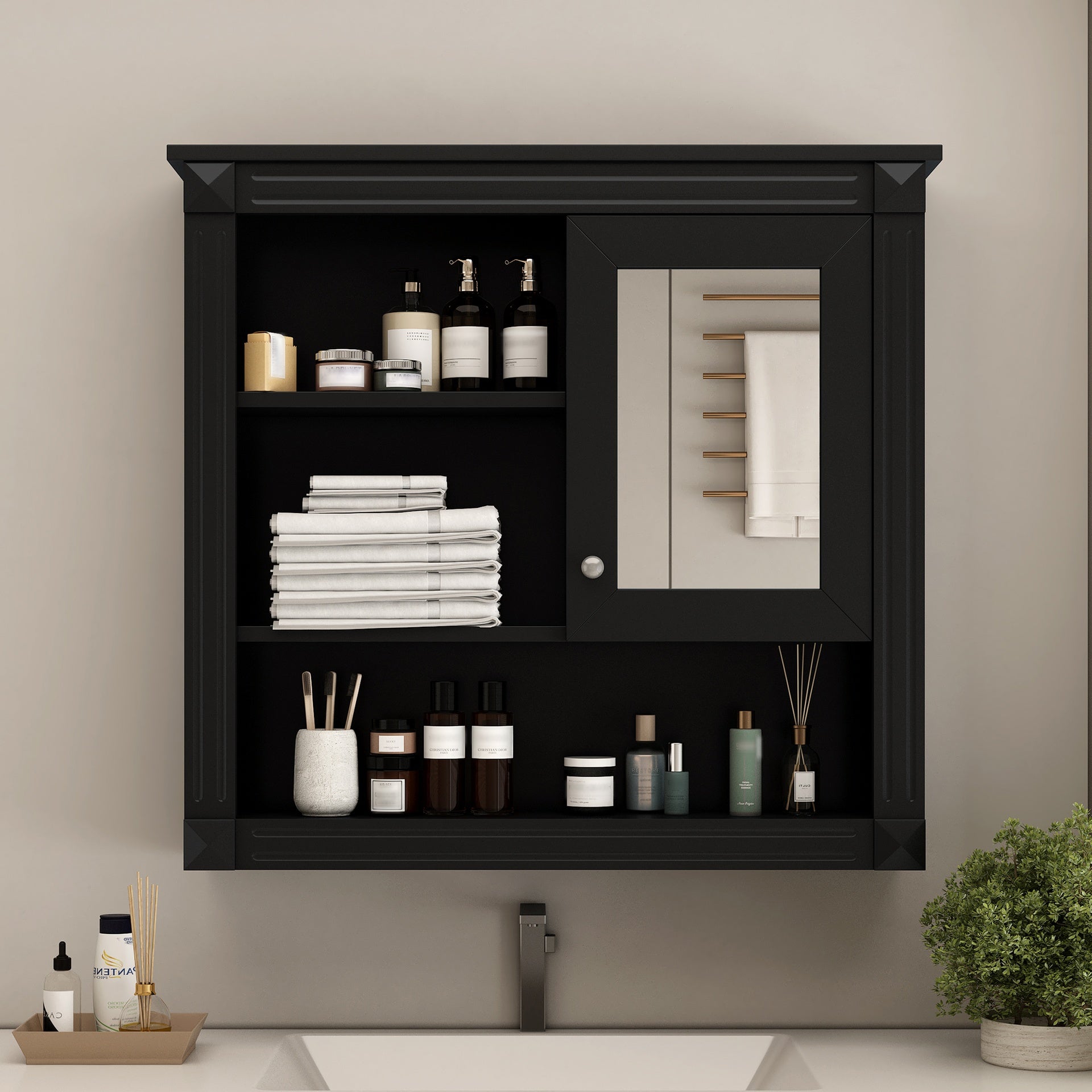 32'' Bathroom Wall Cabinet with Mirror, Wall Mounted Medicine Cabinet with 4 Shelves, Mirrored Door Over Toilet Storage Cabinet& Adjustable Shelves
