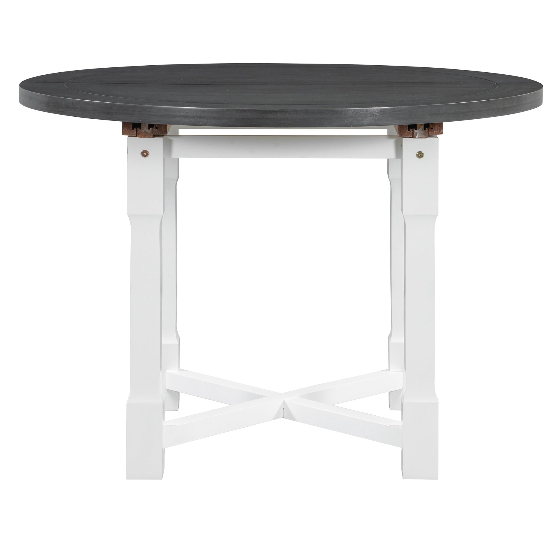 TREXM 5-Piece Extendable Dining Table Set for 4, Round Dining Table for 4 with Upholstered Chairs, Farmhouse Kitchen Table Set with Removable Leaf for Dining Room and Kitchen (Grey+White)