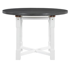 TREXM 5-Piece Extendable Dining Table Set for 4, Round Dining Table for 4 with Upholstered Chairs, Farmhouse Kitchen Table Set with Removable Leaf for Dining Room and Kitchen (Grey+White)